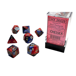 Gemini 7-Piece Dice Set Blue-Red with Gold - Pastime Sports & Games