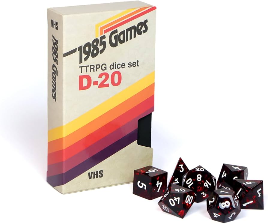 1985 Games VHS 7-Piece Dice Set Ruby Red