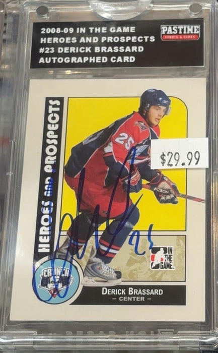 2008-09 "In The Game Heros And Prospect"#23 Derick Brassard Autographed Card Encased in Magpro - Pastime Sports & Games