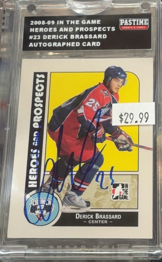2008-09 "In The Game Heros And Prospect"#23 Derick Brassard Autographed Card Encased in Magpro - Pastime Sports & Games