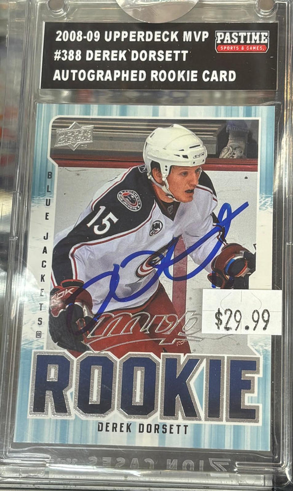 2008-09 Upper Deck MVP #388 Derek Dorsett Autographed Card Encased in Magpro - Pastime Sports & Games