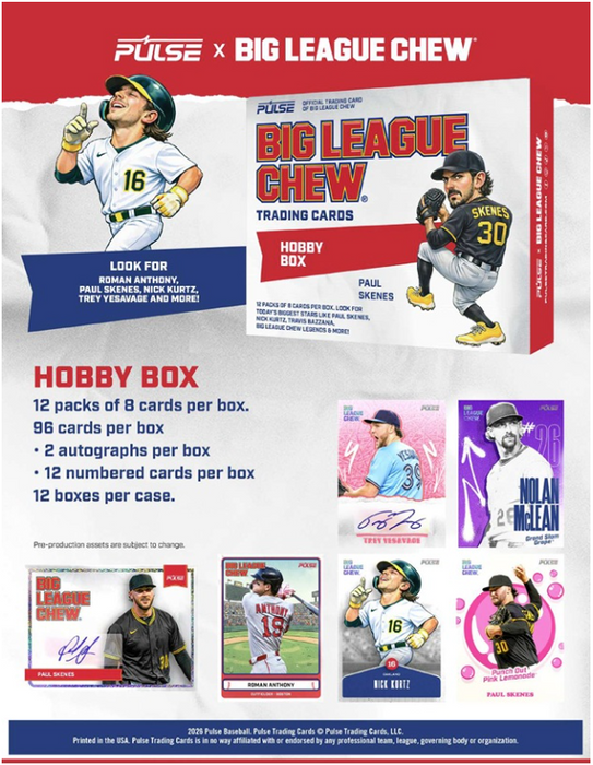 2026 Pulse Big League Chew MLB Baseball Hobby Box - Pastime Sports & Games