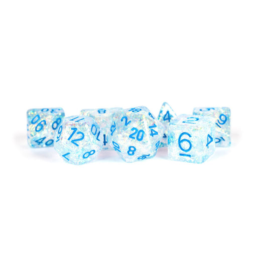 MDG 7-Piece Dice Set Flash Clear With Light Blue - Pastime Sports & Games