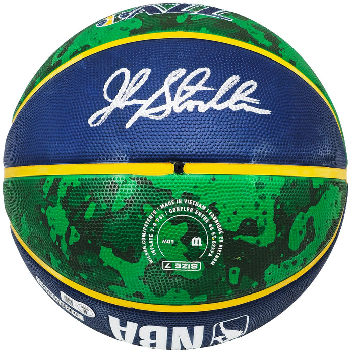 John Stockton Autographed Utah Jazz Blue & Green Tie-Dye Basketball
