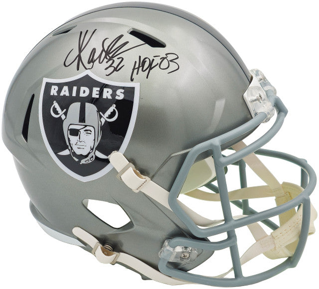 Marcus Allen Autographed Los Angeles Raiders Flash Silver Full Sized Replica Speed Helmet (Inscribes "HOF'03")