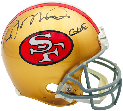 Joe Montana Autographed San Francisco 49ers Gold Full Sized Authentic Helmet (Inscribed "G.O.A.T."))