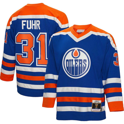 Edmonton Oilers Grant Fuhr 1986-87 Mitchell And Ness Blue Hockey Jersey - Pastime Sports & Games