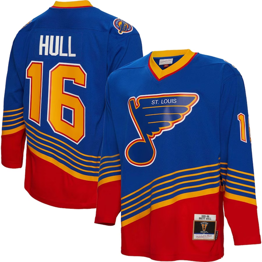 St. Louis Blues Brett Hull 1995-96 Mitchell And Ness Blue Hockey Jersey - Pastime Sports & Games