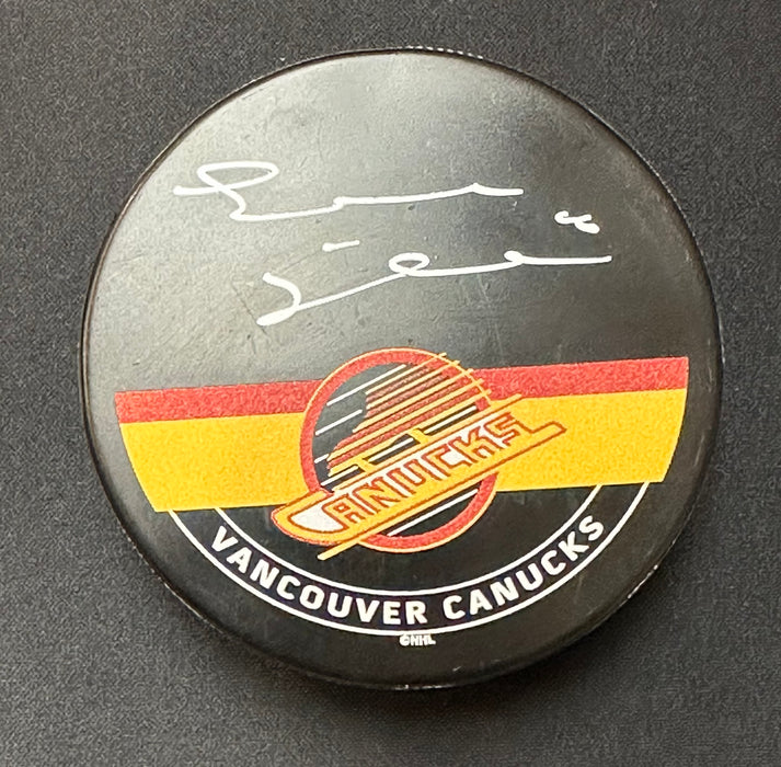 Trevor Linden Autographed Vancouver Canucks Skate Hockey Puck (Printed Mustang Autograph Puck) - Pastime Sports & Games