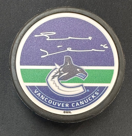 Trevor Linden Autographed Vancouver Canucks Orca Hockey Puck (Textured Mustang Autograph Puck)