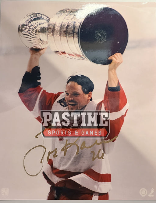 Joe Kocur Autographed 8X10 Detroit Red Wings White Jersey (Holding Up Cup) - Pastime Sports & Games
