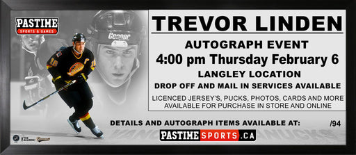 Trevor Linden Autograph Event Feb 6 2025 VIP Items and Drop Off Service