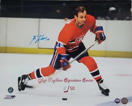 Guy Lafleur Autographed Photo Montreal Canadians Home Jersey Slapshot (Signature Series # out of 50) - Pastime Sports & Games