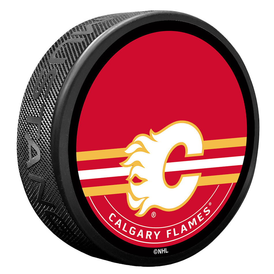 Calgary Flames Textured Logo Hockey Pucks (Autograph Puck) - Pastime Sports & Games