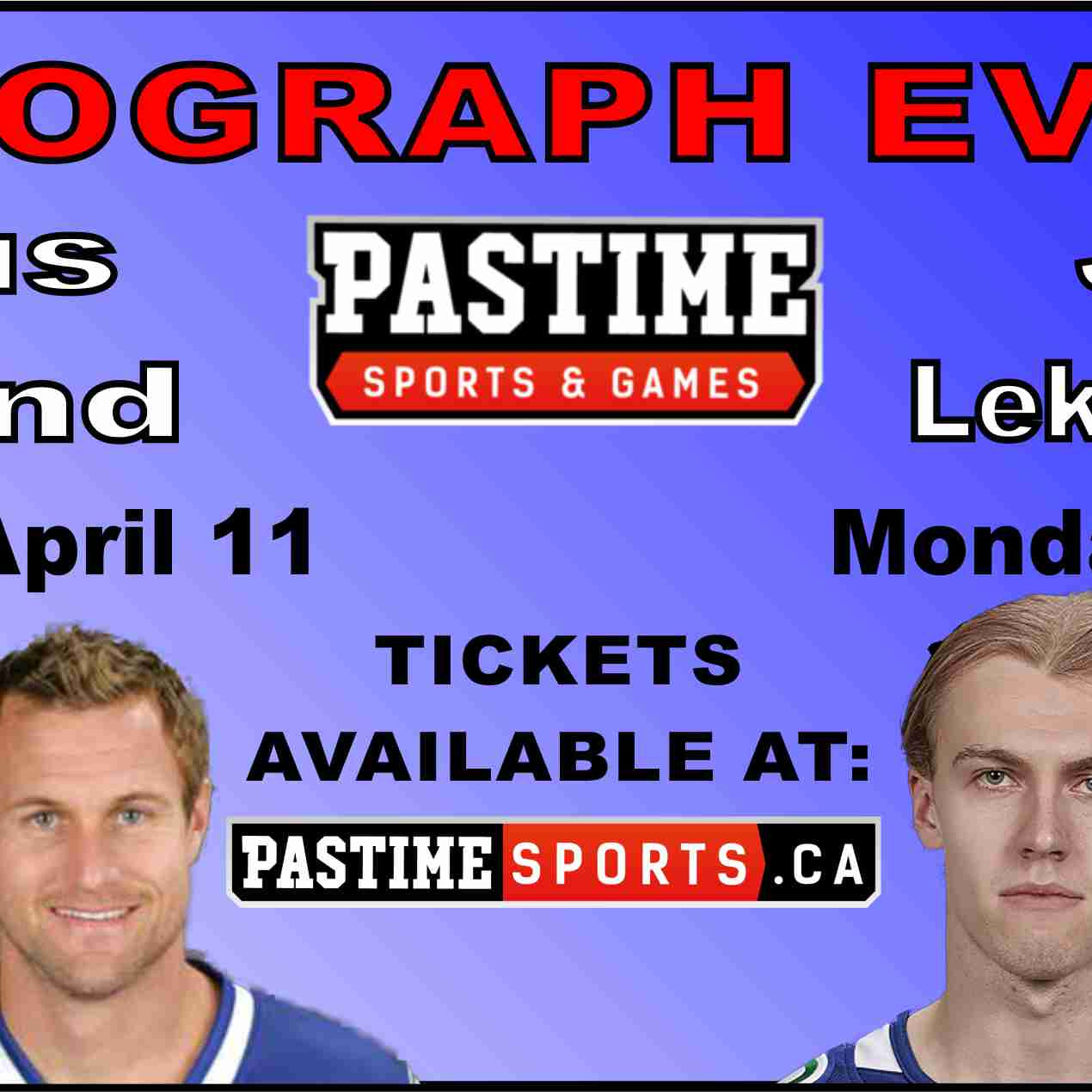 Jonathan Lekkerimaki Autograph Event APRIL 13 5:00 pm - Pastime Sports & Games