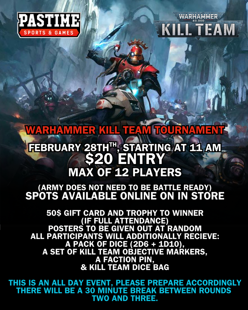 Warhammer Kill Team Tournament Ticket For February 28th - Pastime Sports & Games
