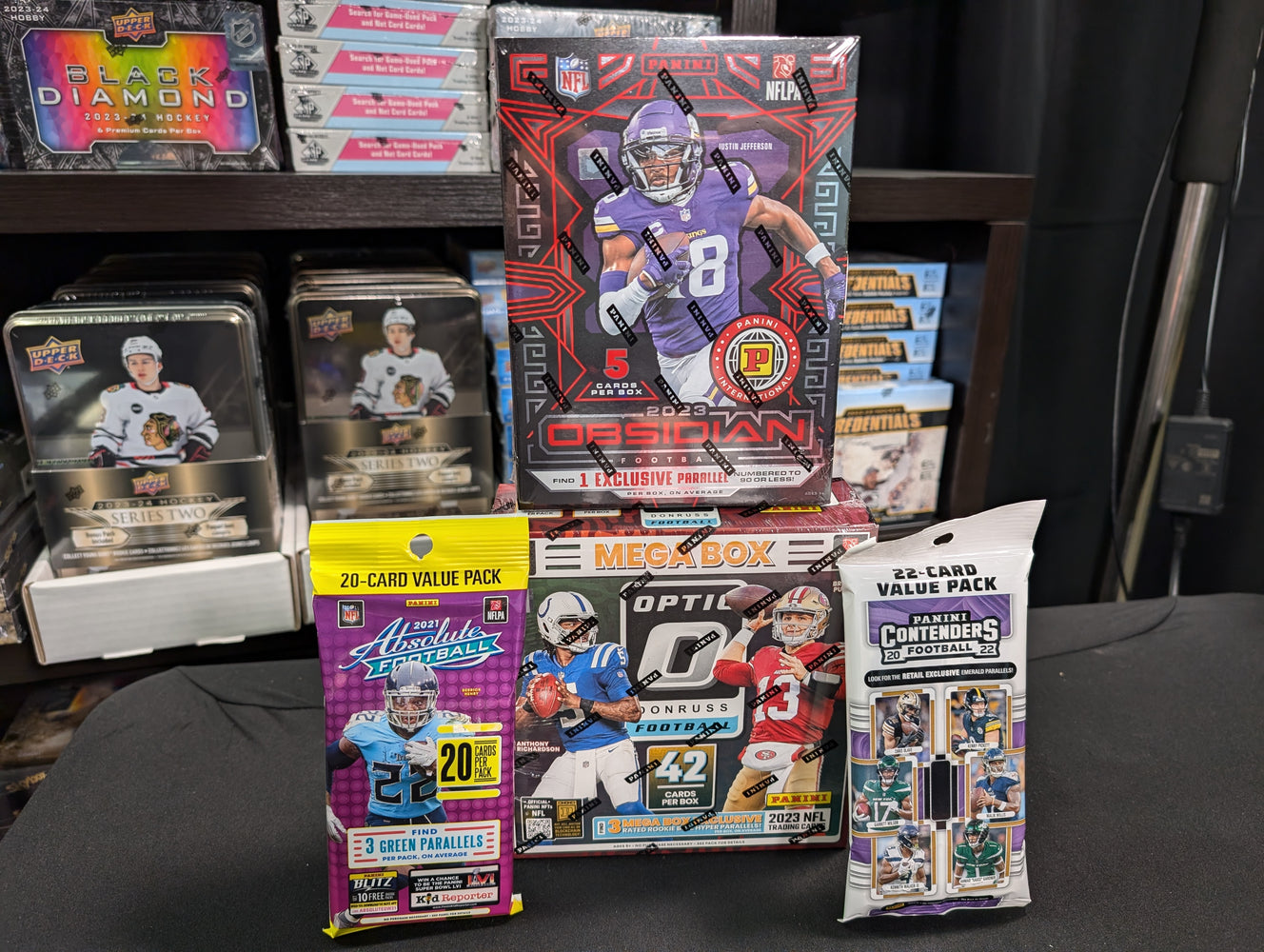 #3550 NFL Mixer With 2023 Obsidian International and Donruss Optic Mega - Double Up! *Team Random*