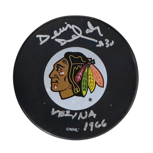 Denis DeJordy Autographed Chicago Blackhawks Hockey Puck (Small Logo) - Pastime Sports & Games