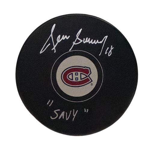 Denis Savard Autographed Montreal Canadiens Hockey Puck (Small Logo) - Pastime Sports & Games