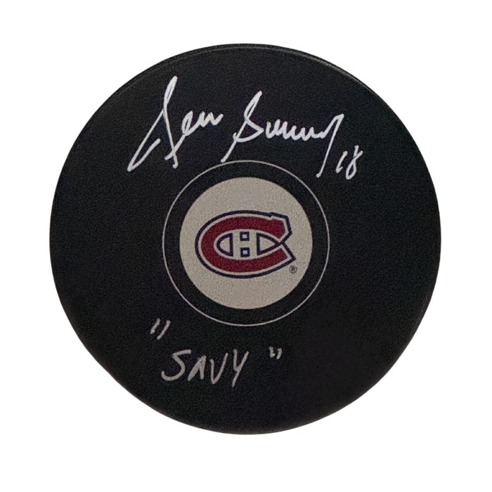 Denis Savard Autographed Montreal Canadiens Hockey Puck (Small Logo) - Pastime Sports & Games