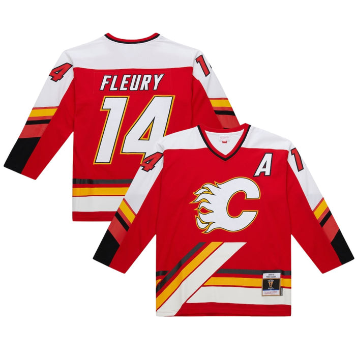 Theo Fleury 1994/95 Calgary Flames Red Home Blue Line Jersey