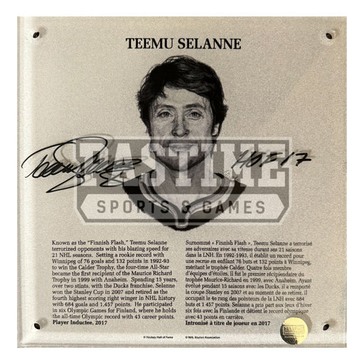 Teemu Selanne Autographed Hall Of Fame Plaque - Pastime Sports & Games