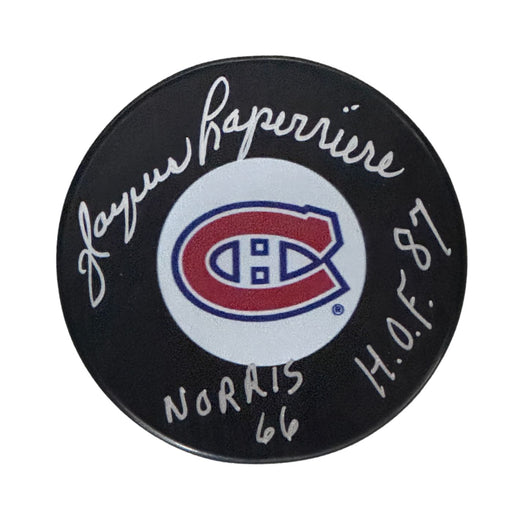 Jacques Laperriere Autographed Montreal Canadiens Hockey Puck (Small Logo) - Pastime Sports & Games