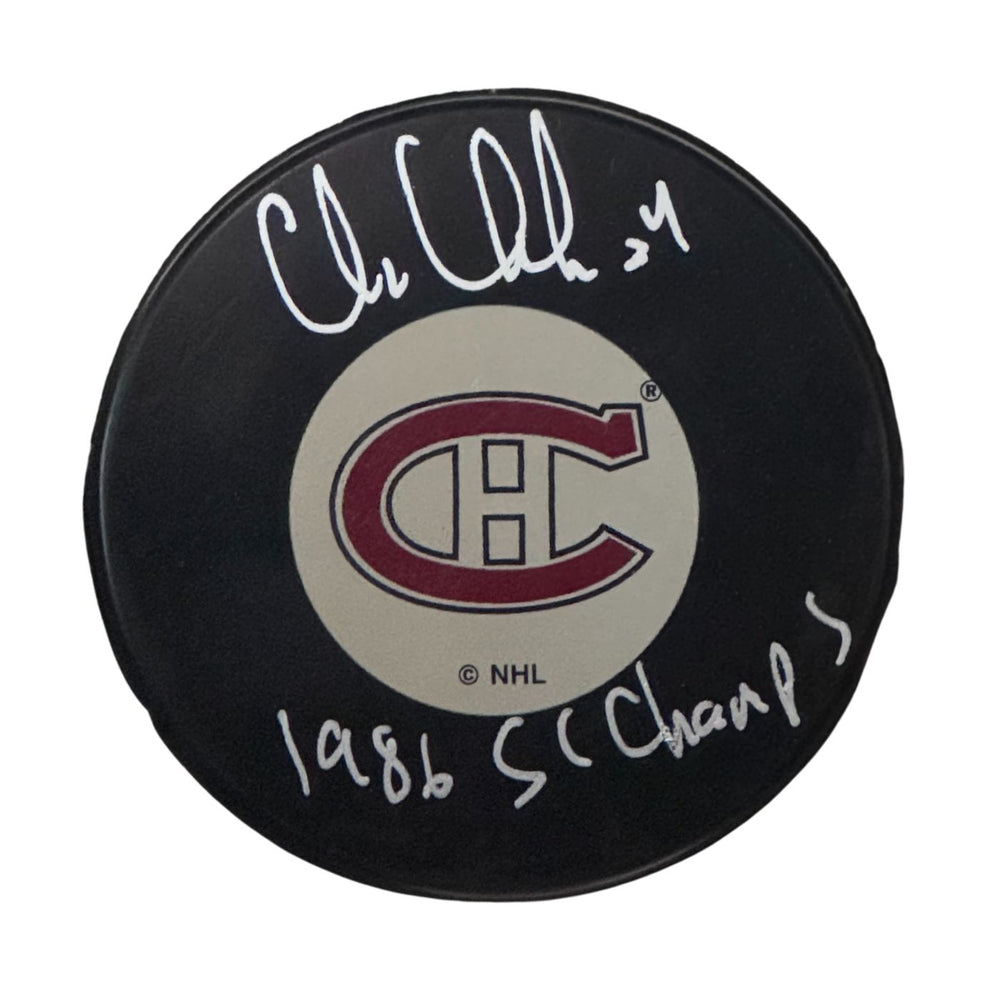 Chris Chelios Autographed Montreal Canadiens Puck (Small Logo) - Pastime Sports & Games