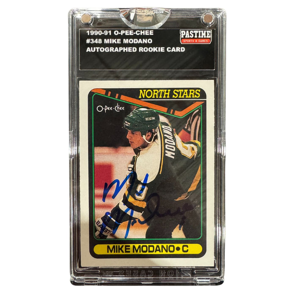 Mike Modano 1990-91 O-Pee-Chee Autographed Rookie Card #348 Encased in Magpro - Pastime Sports & Games