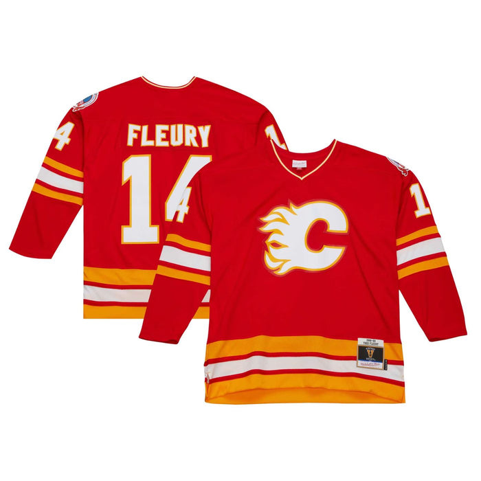 Theo Fluery 1988/89 Calgary Flames Red Home Blue Line Jersey