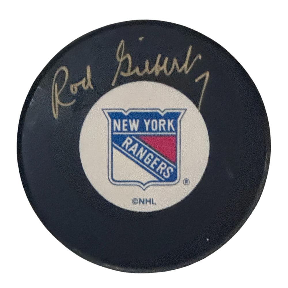 Rob Gilbert Autographed New York Rangers Hockey Puck (Small Logo) - Pastime Sports & Games