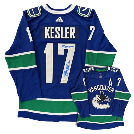 Ryan Kesler Vancouver Canucks Autographed With An A Custom Stitched Blue Jersey Inscribed "1st Hat Trick" - Pastime Sports & Games