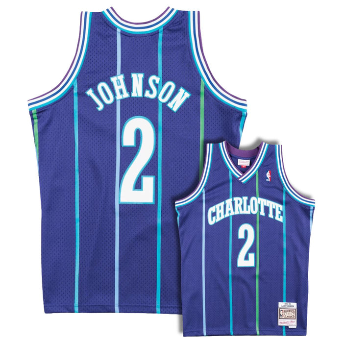 Charlotte Hornets Larry Johnson Purple 1994-95 Hardwood Classics Swingman Jersey - Pastime Sports & Games