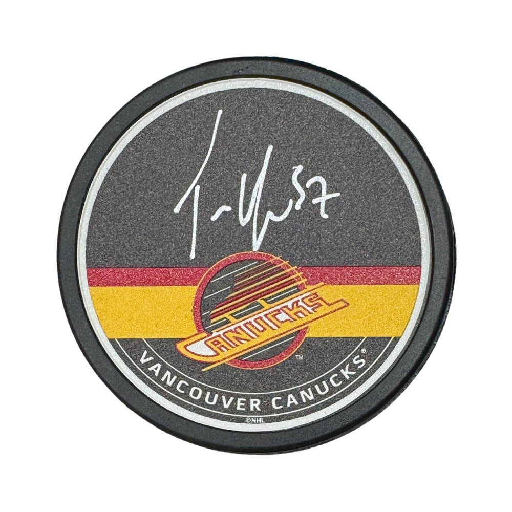 Tyler Myers Autographed Vancouver Canucks Skate Hockey Puck (Textured Mustang Autograph Puck)