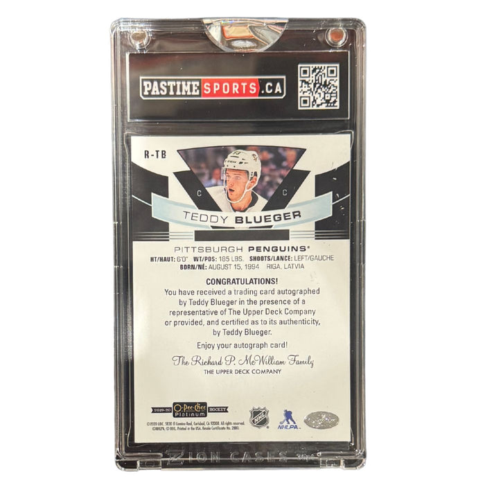 Teddy Blueger 2019-20 O-Pee-Chee Platinum Autographed Rookie Card #R-TB Encased in Magpro - Pastime Sports & Games