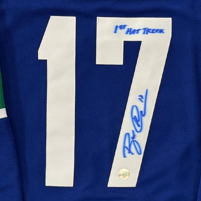 Ryan Kesler Vancouver Canucks Autographed With An A Custom Stitched Blue Jersey Inscribed "1st Hat Trick" - Pastime Sports & Games