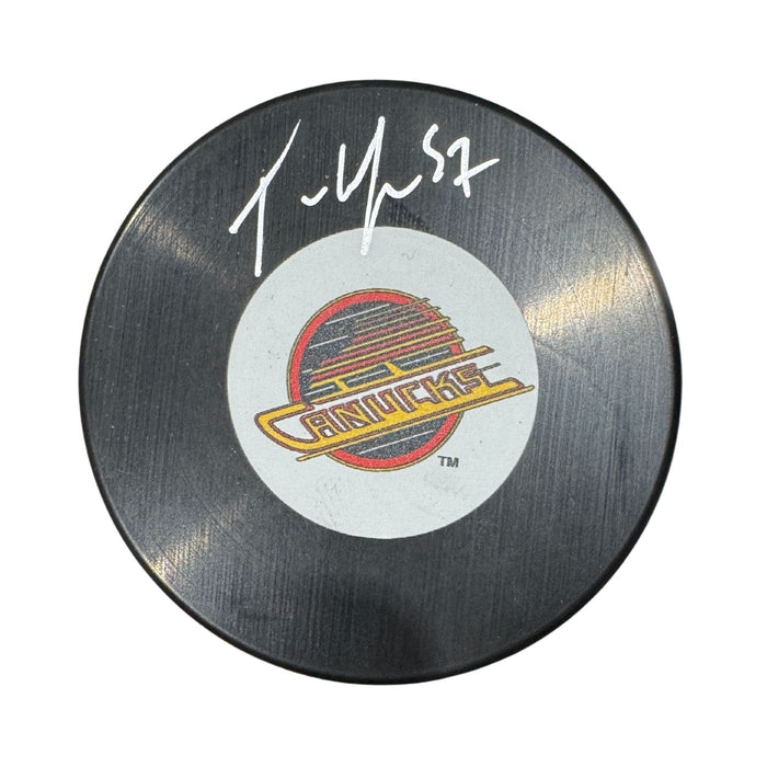 Tyler Myers Autographed Vancouver Canucks Hockey Puck (Small Skate Logo)