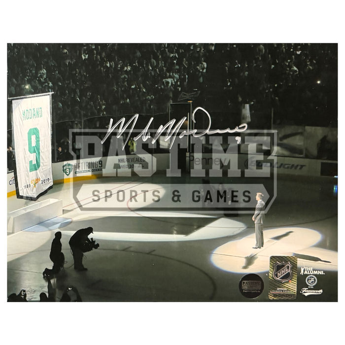 Mike Modano Autographed Dallas Stars Jersey Retirement Hockey Photo (Modano Banner) - Pastime Sports & Games