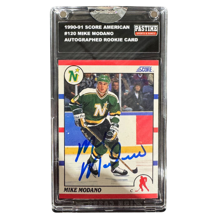 Mike Modano 1990-91 Score American Autographed Rookie Card #120 Encased in Magpro - Pastime Sports & Games