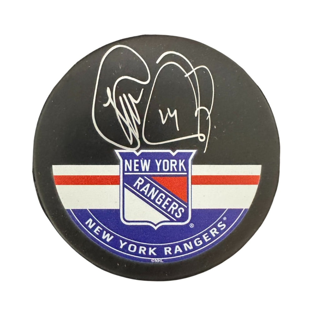 Theoren Fleury Autographed New York Rangers Hockey Puck (Sherwood Autograph Puck) - Pastime Sports & Games