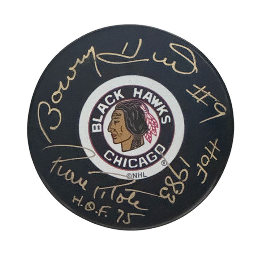 Bobby Hull & Pierre Pilote Autographed Chicago Blackhawks Hockey Puck - Pastime Sports & Games