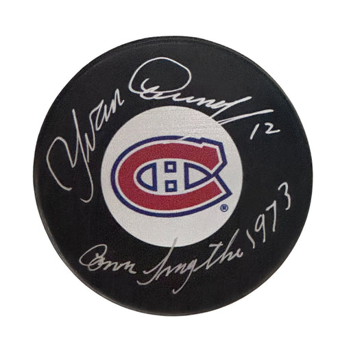Yvan Cournoyer Autographed Montreal Canadiens Hockey Puck (Small Logo) - Pastime Sports & Games
