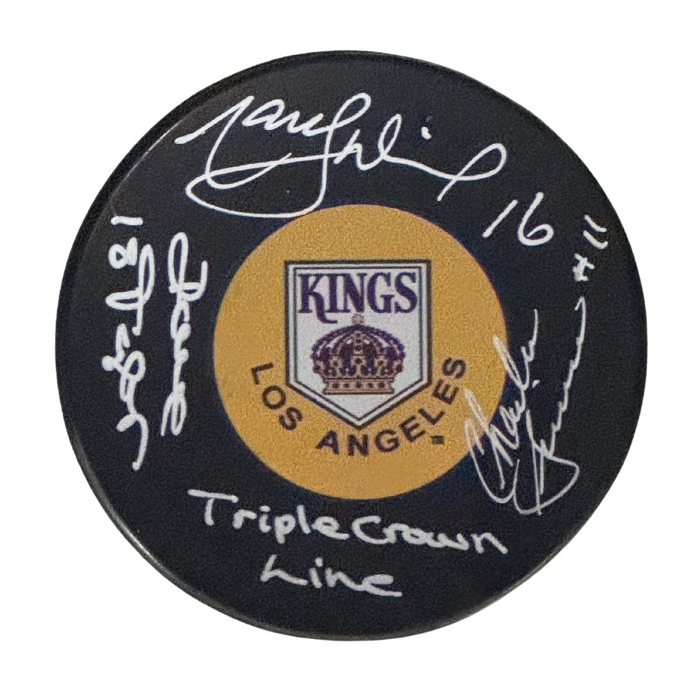 Marcel Dionne, Dave Taylor & Charlie Simmer Autographed Los Angeles Kings Hockey Puck - Pastime Sports & Games