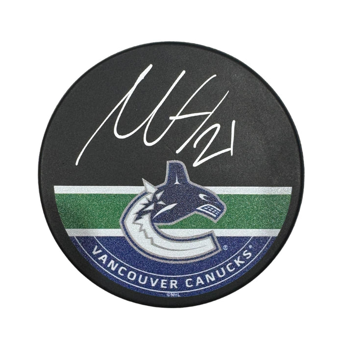 Nils Höglander Autographed Vancouver Canucks Orca Hockey Puck (Printed Mustang Autograph Puck)