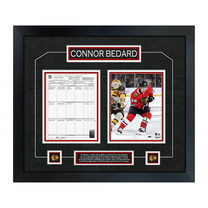 Connor Bedard Chicago Blackhawks Framed First Goal Scoresheet Collage