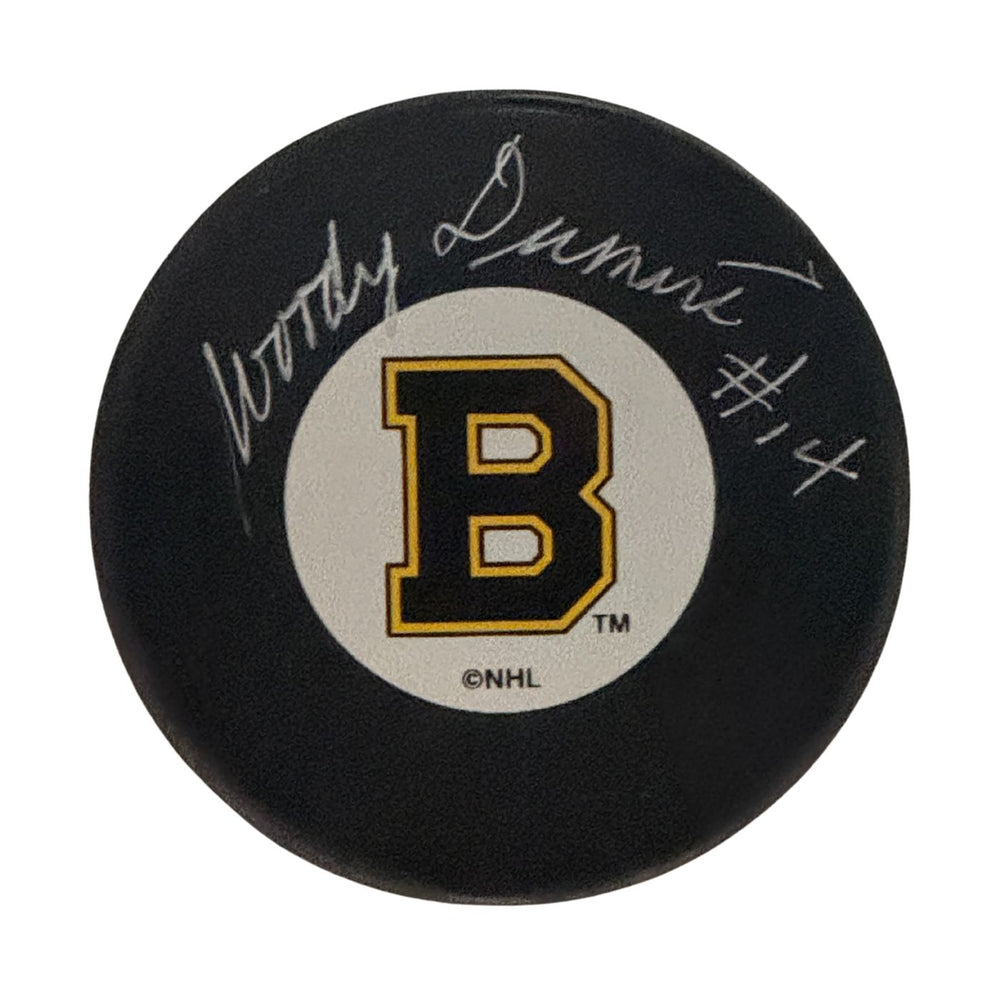 Woody Dumart Autographed Boston Bruins Hockey Puck (Small Logo) - Pastime Sports & Games