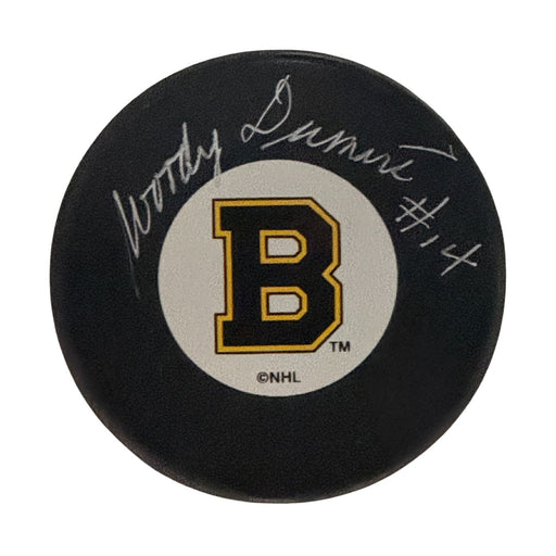 Woody Dumart Autographed Boston Bruins Hockey Puck (Small Logo) - Pastime Sports & Games