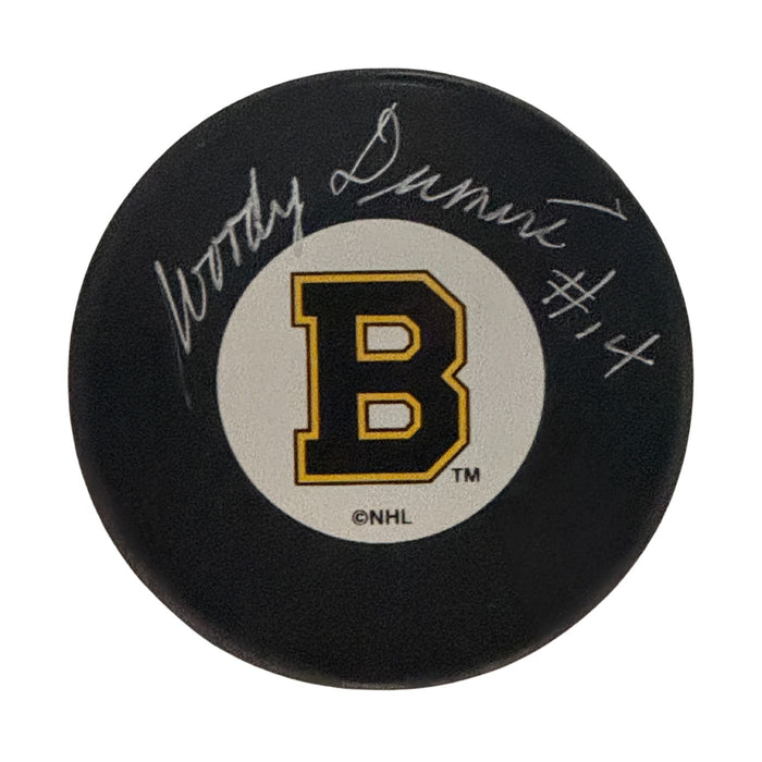 Woody Dumart Autographed Boston Bruins Hockey Puck (Small Logo) - Pastime Sports & Games