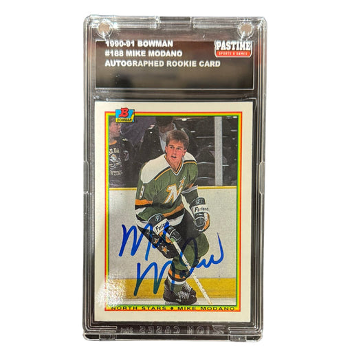 Mike Modano 1990-91 Bowman Autographed Rookie Card #188 Encased in Magpro - Pastime Sports & Games