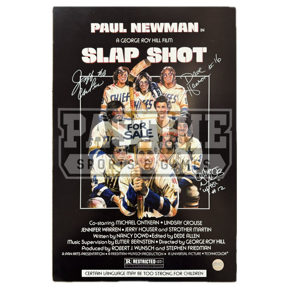 Jeff Carlson, David Hanson, Allan F. Nicholls (Jeff Hanson, Jack Hanson, & Johnny Upton From The Movie Slapshot) Autographed Poster - Pastime Sports & Games